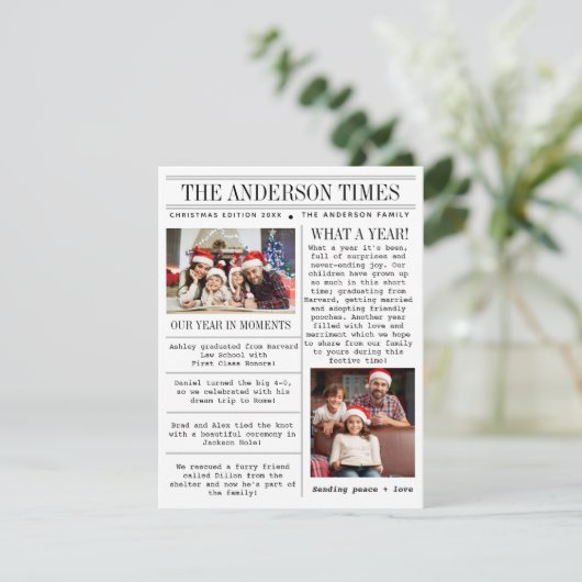 Unieke familie foto krant Kerstmis Feestdagenkaart (Staand voorkant)