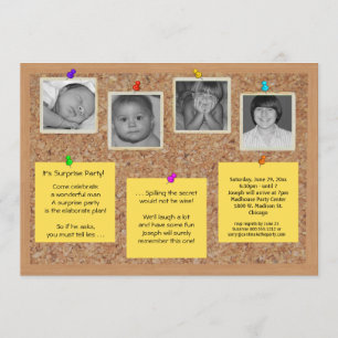 Unieke Faux Cork Bulletin Board Party Invite Kaart