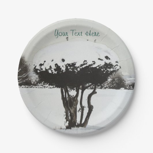 unieke feestelijke sneeuwscène op kerst papieren bordje (Voorkant)