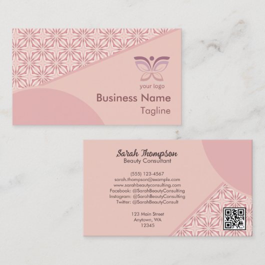 Unieke Feminine Geometric Pattern QR Code Logo Visitekaartje (Voorkant / Achterkant)