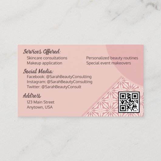 Unieke Feminine Geometrische Patrooncode QR Visitekaartje (Achterkant)