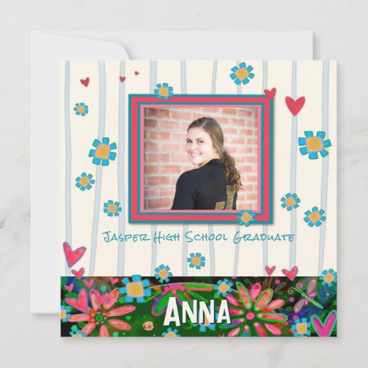 Unieke Floral Afstuderen aangepaste foto aankondig Kaart (Achterkant)