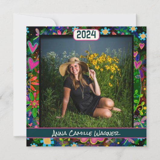 Unieke Floral Afstuderen aangepaste foto aankondig Kaart (Voorkant)