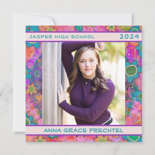 Unieke Floral Afstuderen aangepaste foto aankondig Kaart (Voorkant)