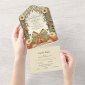 Unieke  Floral Art Nouveau bruiloft All In One Uitnodiging (Afscheurbaar)