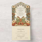 Unieke  Floral Art Nouveau bruiloft All In One Uitnodiging (Binnen)