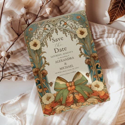 Unieke  Floral Art Nouveau bruiloft Save The Date