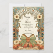 Unieke  Floral Art Nouveau bruiloft Save The Date (Voorkant)