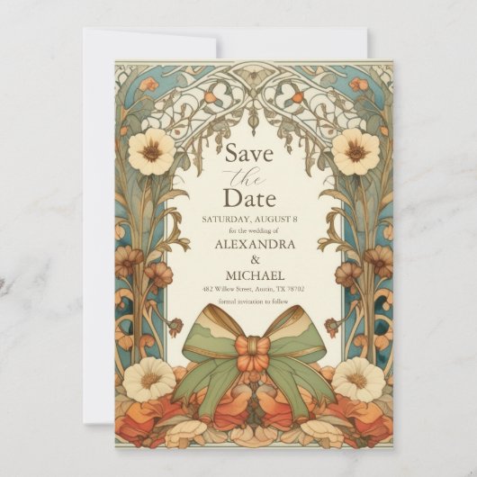 Unieke Floral Art Nouveau bruiloft Save The Date (Voorkant)