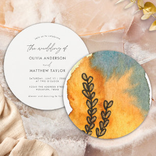 Unieke Floral Artistic Waterverf Oranje bruiloft Kaart