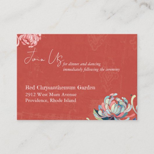 Unieke Floral Red Wedding Reception Informatiekaartje (Voorkant)