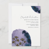 Unieke Floral Waterverf Navy Blue Paarse bruiloft Kaart (Voorkant)