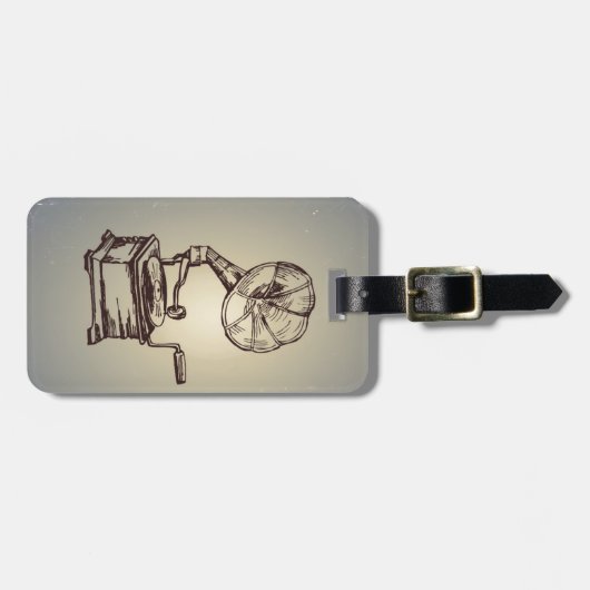 Unieke  fonograaf. Retro Style Gramophone Bagagelabel (Voorkant horizontaal)