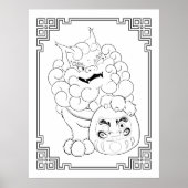 Unieke Foo Dog Art & Daruma Doll Grote kleuren Poster (Voorkant)
