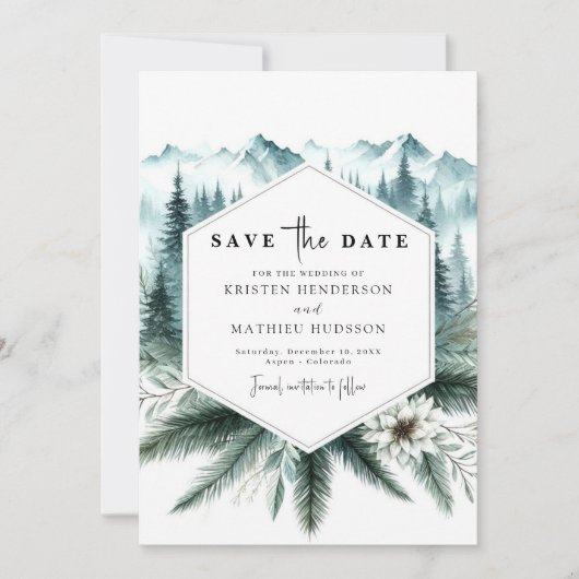 Unieke Forest Mountain bruiloft Save The Date (Voorkant)