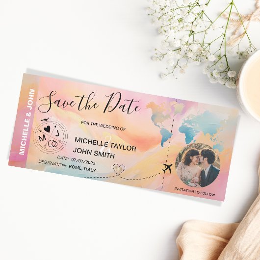 Unieke foto Bewaar de datum instapkaart Wereldkaar Kaart