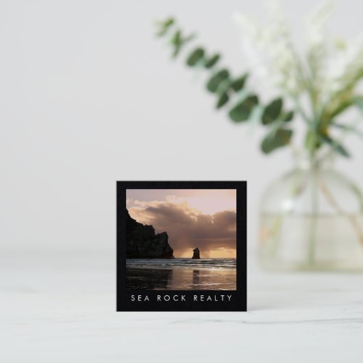 Unieke foto van Estate Agent Rocks Ocean Beach Vierkante Visitekaartje (Staand voorkant)