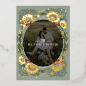 Unieke foto van kettingbloemen waarop de datum Gol Folie Uitnodiging (Voorkant)