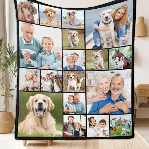 Unieke fotocollage Personaliseer Modern 18 Afbeeld Fleece Deken