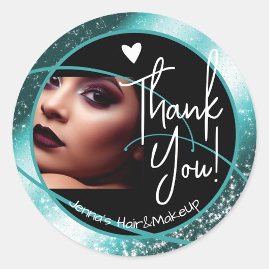 Unieke fotosjabloon Stijlvol Blauwgroen Lijsten ha Ronde Sticker (Voorkant)