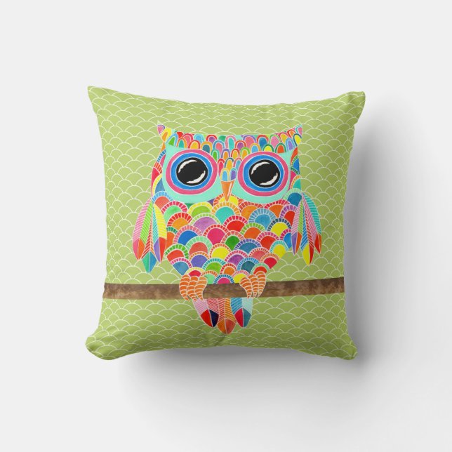 Unieke Funky Moderne Lime Green Owl Art-kussen Kussen (Voorkant)
