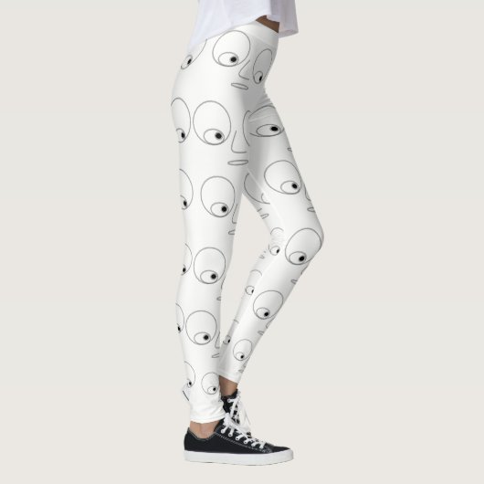 Unieke Funny Face Pattern Witte Leggings (Rechts)