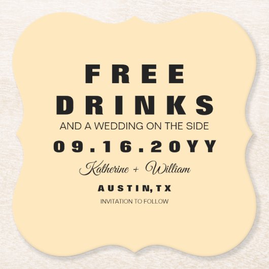 Unieke Funny Free Drinken sparen de datum Kartonnen Onderzetters (Voorkant)