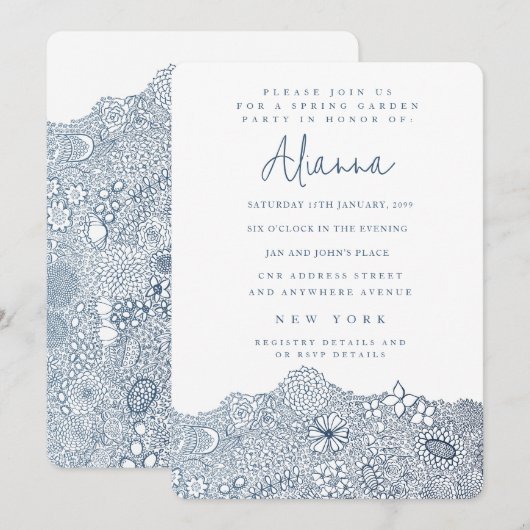 Unieke Garden Scene Artiest Verjaardag Navy Blue Kaart (Voorkant / Achterkant)