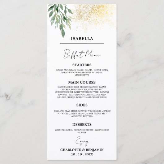 Unieke gastnaam trouwbuffet  menu (Voorkant)