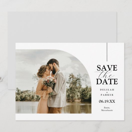 Unieke gebogen fotokaart De datum opslaan Kaart (Voorkant / Achterkant)