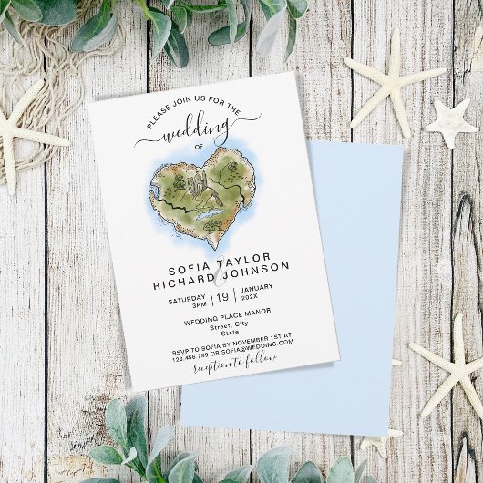 Unieke geïllustreerde bestemming Trouwkaart Reizen Kaart