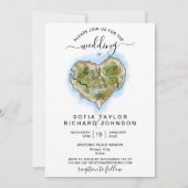 Unieke geïllustreerde bestemming Trouwkaart Reizen Kaart (Voorkant)