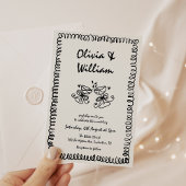 Unieke Gekke Handgetekende Retro Bruiloft Kaart