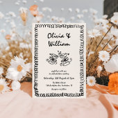 Unieke Gekke Handgetekende Retro Bruiloft Kaart