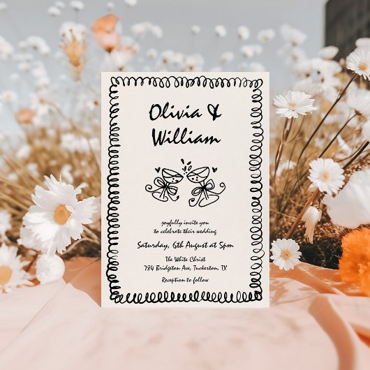 Unieke Gekke Handgetekende Retro Bruiloft Kaart