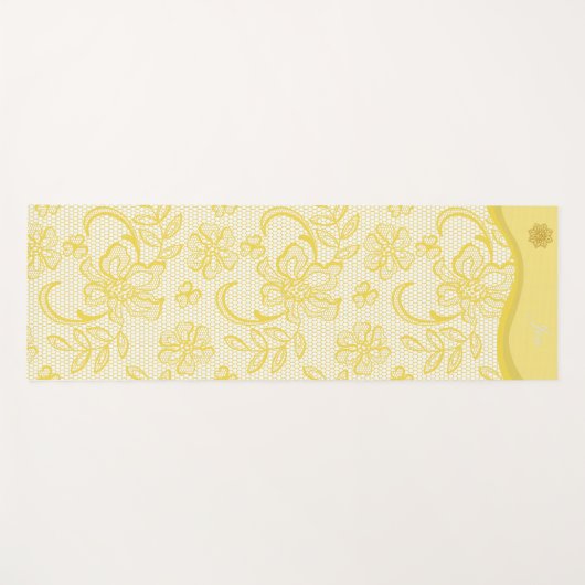 Unieke gele gelaatsmat met OM en Mandala Yogamat (Voorkant (horizontaal))