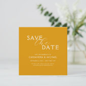 Unieke Gele Mosterd Typografie Trouwfeest Save The Date (Staand voorkant)