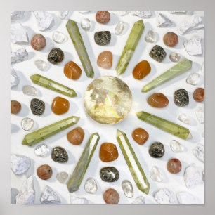 Unieke geologie geel Sinaasappel stenen kristal Poster