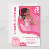 Unieke geometrische roze witte vier foto-Afstudere Kaart (Voorkant)