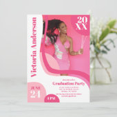 Unieke geometrische roze witte vier foto-Afstudere Kaart (Staand voorkant)