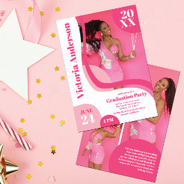 Unieke geometrische roze witte vier foto-Afstudere Kaart