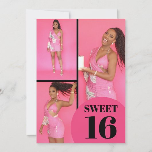 Unieke Geometrische roze zwart Vier Foto Sweet 16 Kaart (Achterkant)