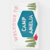 Unieke gepersonaliseerde campingnaam Verjaardagsfe Spandoek (Verticaal)