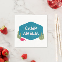 Unieke gepersonaliseerde kampnaam verjaardagsfeest servet