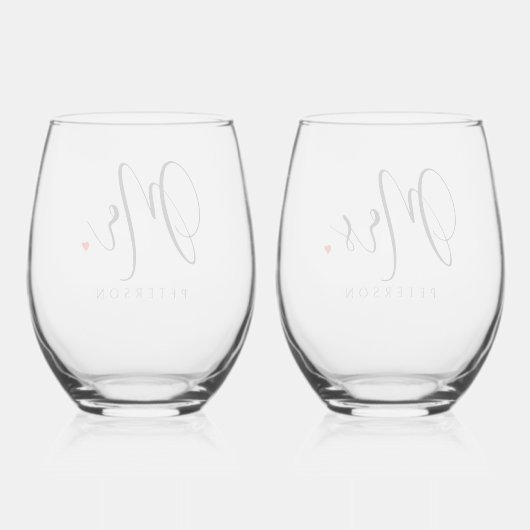 Unieke gepersonaliseerde Mr & Mrs Rustic bruiloft Wijnglas Zonder Voet (Achterkant)