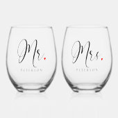 Unieke gepersonaliseerde Mr & Mrs Rustic bruiloft Wijnglas Zonder Voet (Voorkant)