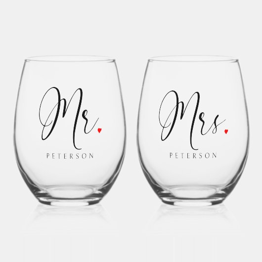 Unieke gepersonaliseerde Mr & Mrs Rustic bruiloft Wijnglas Zonder Voet (Voorkant)