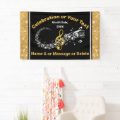 Unieke gepersonaliseerde Muzieknoten banner zwart, (Insitu)