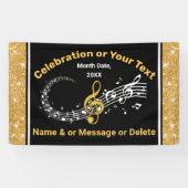 Unieke gepersonaliseerde Muzieknoten banner zwart, (Horizontaal)