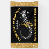 Unieke gepersonaliseerde Muzieknoten banner zwart, (Verticaal)